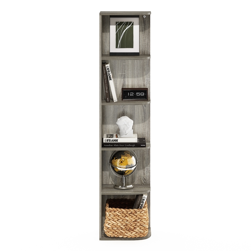 Pemberly Row 5-Tier Corner Open Shelf Bookcase in French Oak