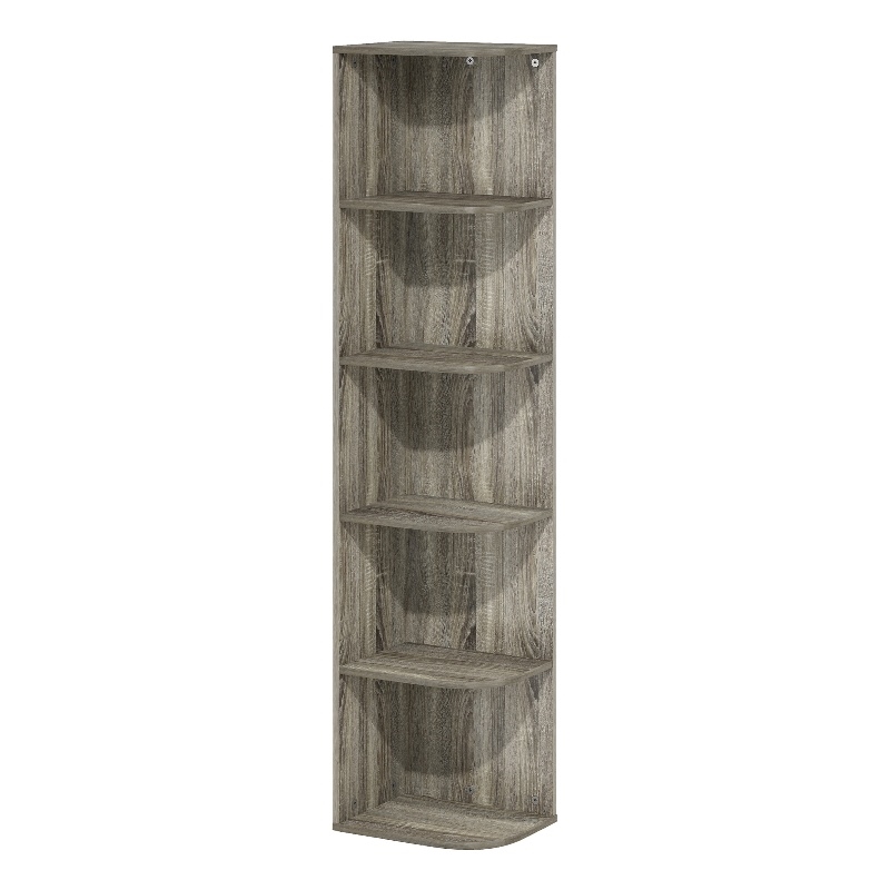 Pemberly Row 5-Tier Corner Open Shelf Bookcase in French Oak