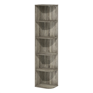 Pemberly Row 5-Tier Corner Open Shelf Bookcase in French Oak