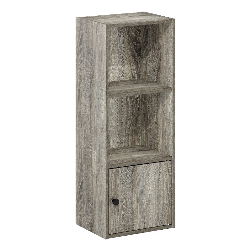 Pemberly Row 3-Tier Shelf Bookcase with 1 Door Storage Cabinet in French Oak