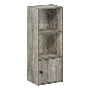 Pemberly Row 3-Tier Shelf Bookcase with 1 Door Storage Cabinet in French Oak