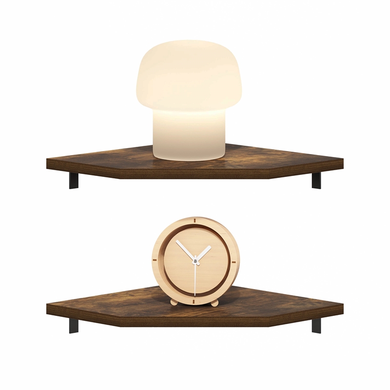 Pemberly Row Hexagon Corner Floating Shelves in Wall Mount Display Set of 2