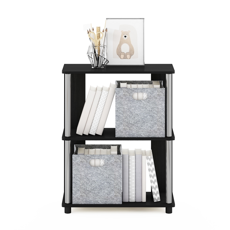 Pemberly Row Contemporary Bookcase in Americano in Stainless Steel Tubes