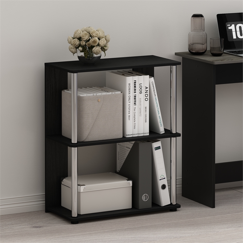 Pemberly Row Contemporary Bookcase in Americano in Stainless Steel Tubes