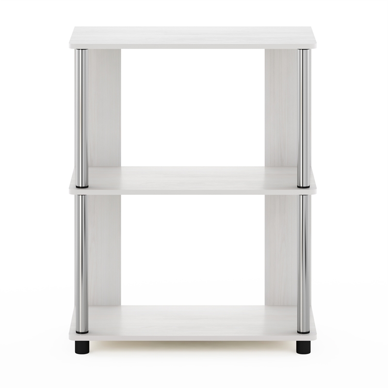 Pemberly Row Contemporary Bookcase in White Oak in Stainless Steel Tubes