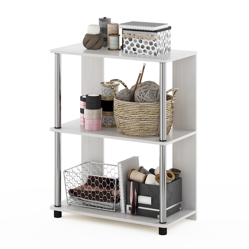 Pemberly Row Contemporary Bookcase in White Oak in Stainless Steel Tubes