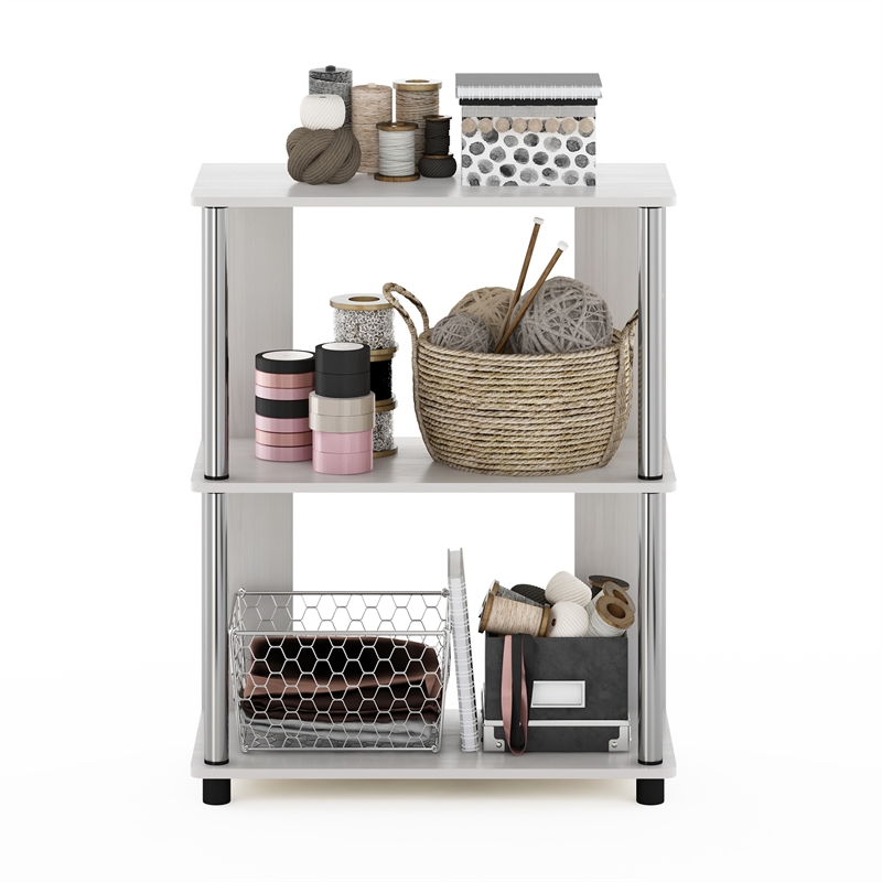 Pemberly Row Contemporary Bookcase in White Oak in Stainless Steel Tubes