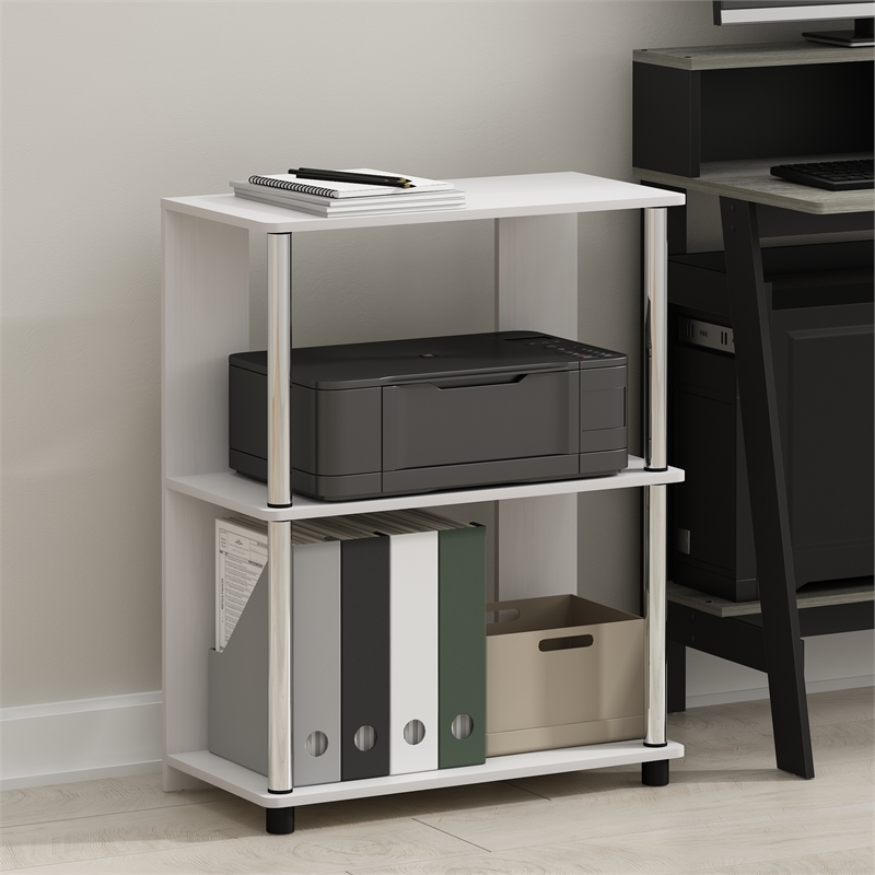 Pemberly Row Contemporary Bookcase in White Oak in Stainless Steel Tubes