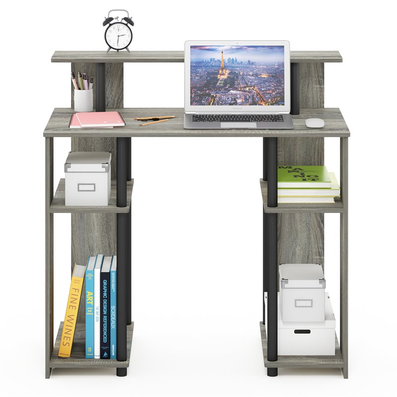 Pemberly Row Engineered Wood Computer/Writing Desk in French Oak Gray/Black