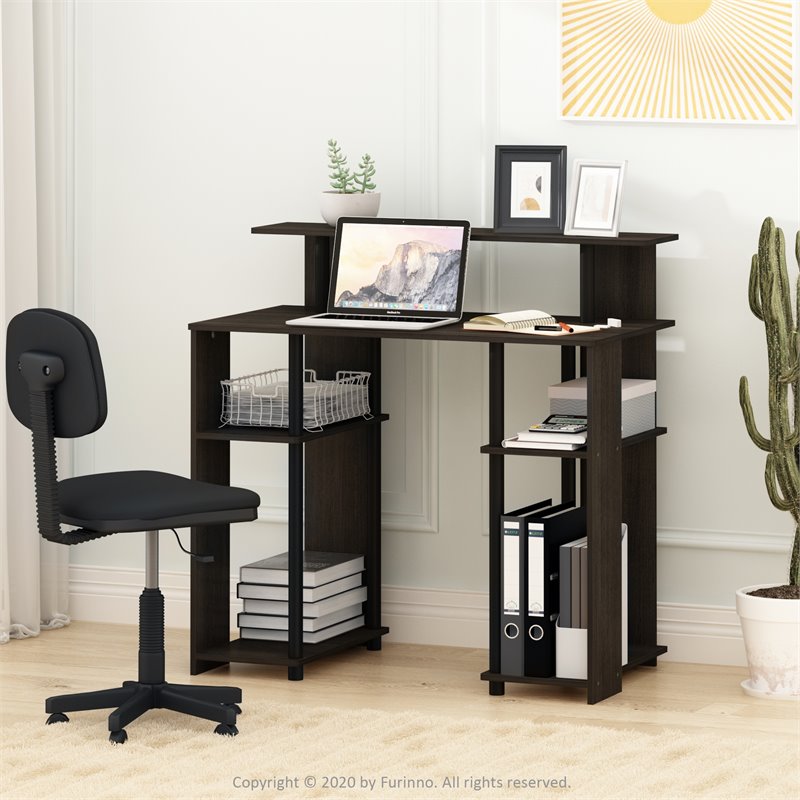 Pemberly Row Engineered Wood Simple Design Computer/Writing Desk in Walnut/Black