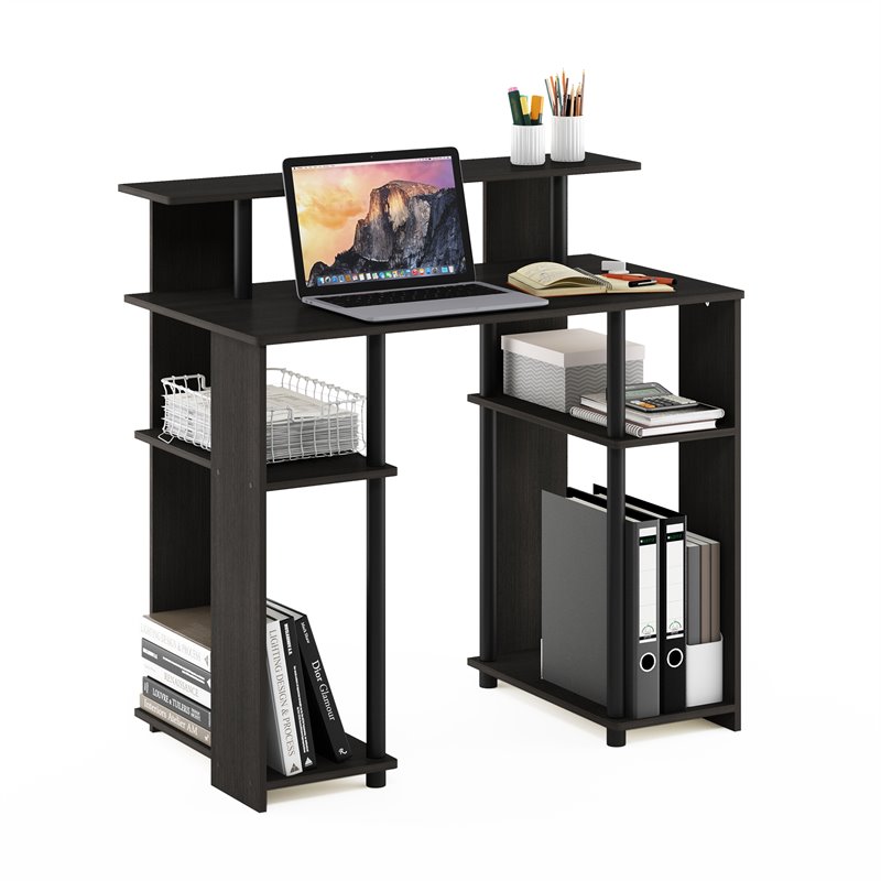 Pemberly Row Engineered Wood Simple Design Computer/Writing Desk in Walnut/Black