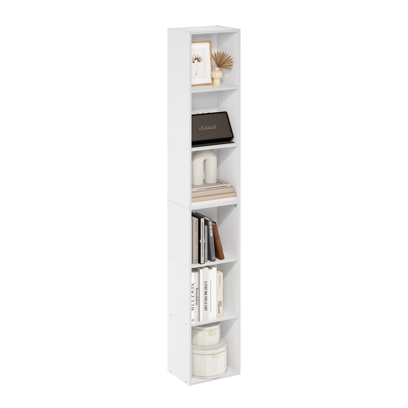 Pemberly Row Contemporary 6-Tier Open Shelf Bookcase in White