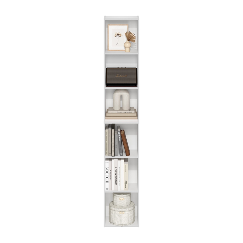 Pemberly Row Contemporary 6-Tier Open Shelf Bookcase in White