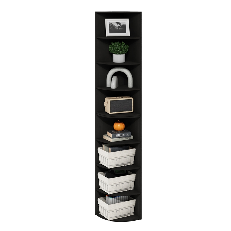 Pemberly Row 8-Tier Corner Shelf Bookcase in Bookshelf in Espresso