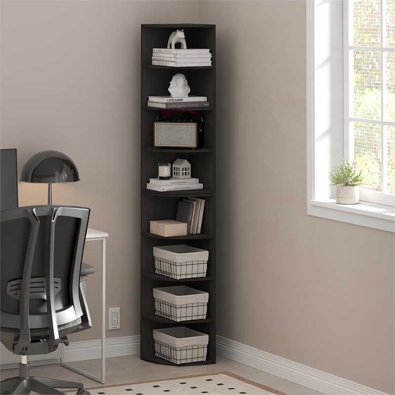 Pemberly Row 8-Tier Corner Shelf Bookcase in Bookshelf in Espresso