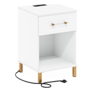 Pemberly Row End Table with USB Type-C Charging Station in White