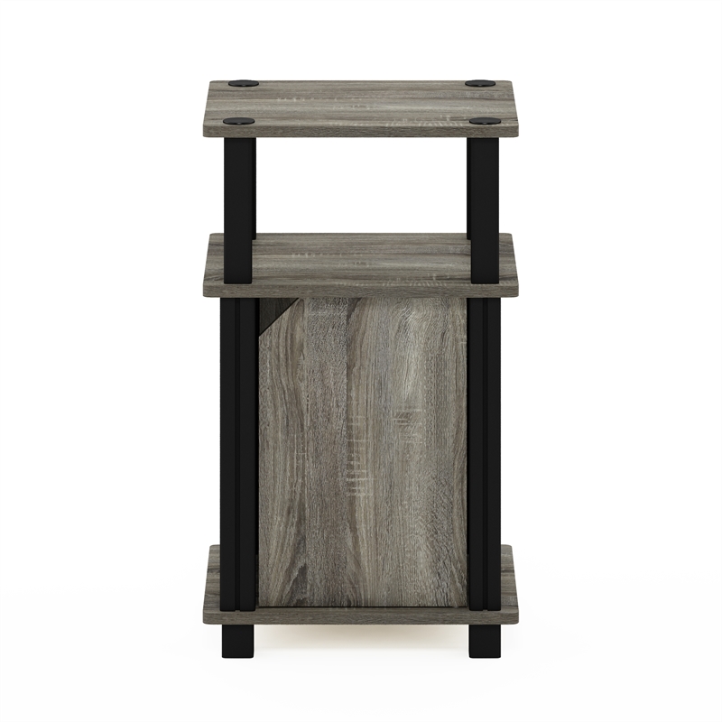 Pemberly Row Contemporary 3-Tier End Table with Door in French Oak/Black