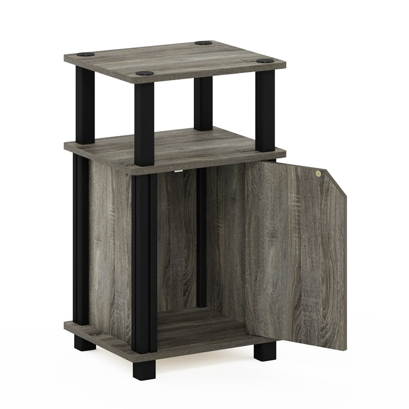 Pemberly Row Contemporary 3-Tier End Table with Door in French Oak/Black