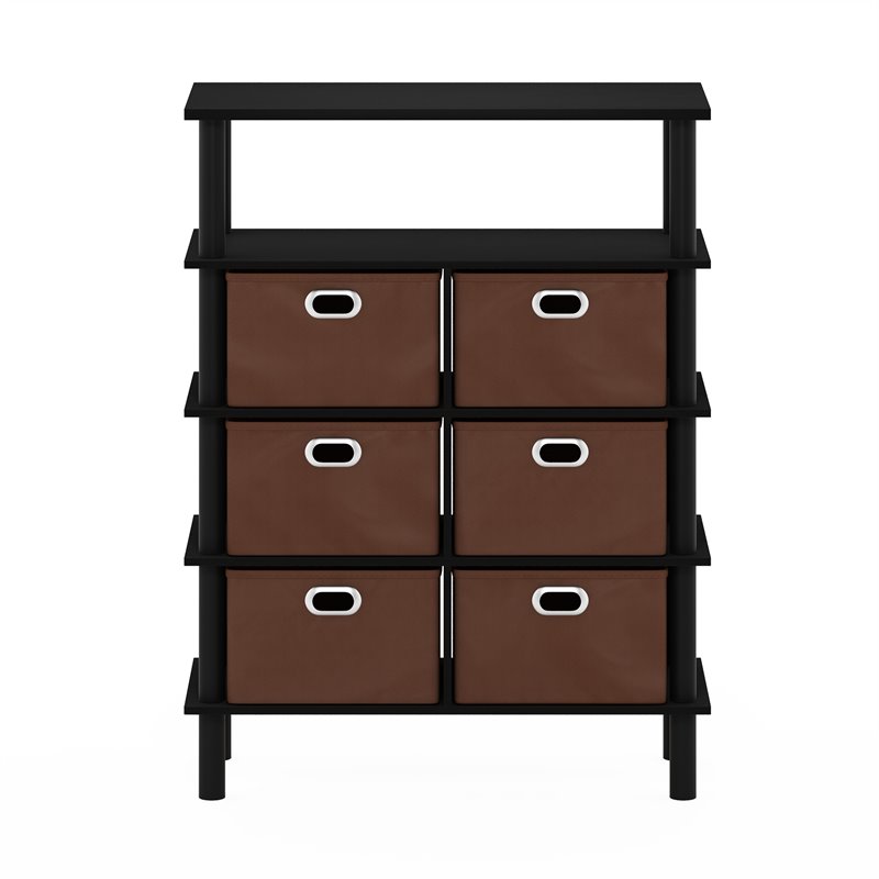 Pemberly Row Turn-N-Tube Engineered Wood Console Table in Black Oak/Brown