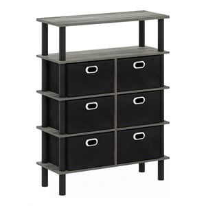 Pemberly Row Turn-N-Tube Engineered Wood Console Table in French Oak Gray/Black