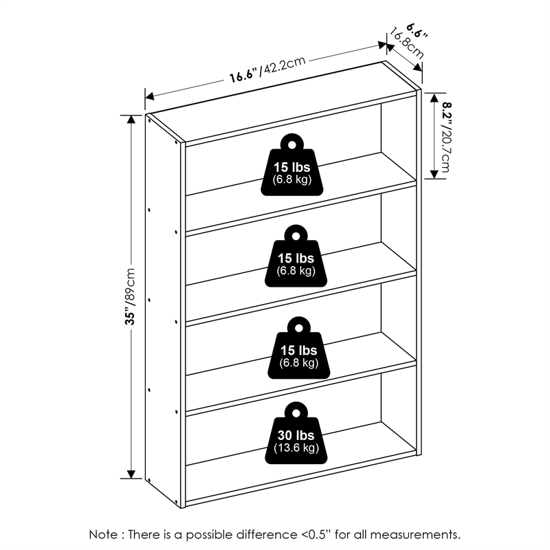 Pemberly Row 4-Tier Open Shelf Bookcase 6x24x35-inches in Espresso
