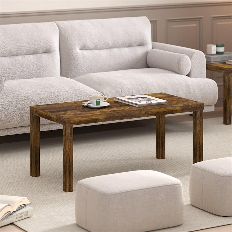Pemberly Row Contemporary Coffee Table for Living Room in Amber Pine