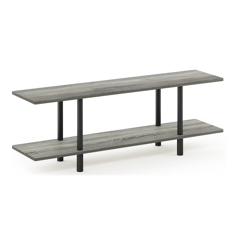 Pemberly Row Turn-N-Tube Wood 2-Tier Wide Shelf in French Oak Gray/Black