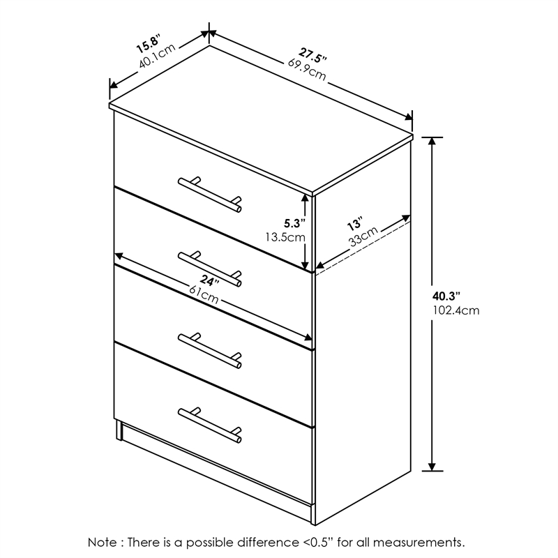 Pemberly Row Contemporary 4-Drawer Dresser with Handle in Americano