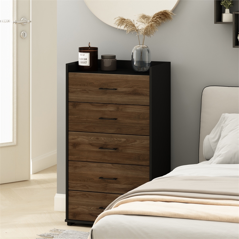 Pemberly Row Modern Organization and Storage Handle Columbia Walnut/Black