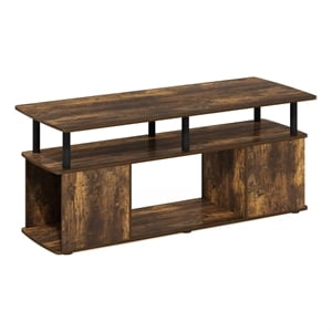 Pemberly Row TV Stand Entertainment Center with Open Storage Amber Pine/Black
