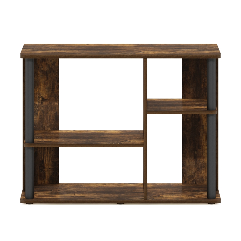 Pemberly Row TV Stand with Plastic Poles for TV up to Amber Pine/Black