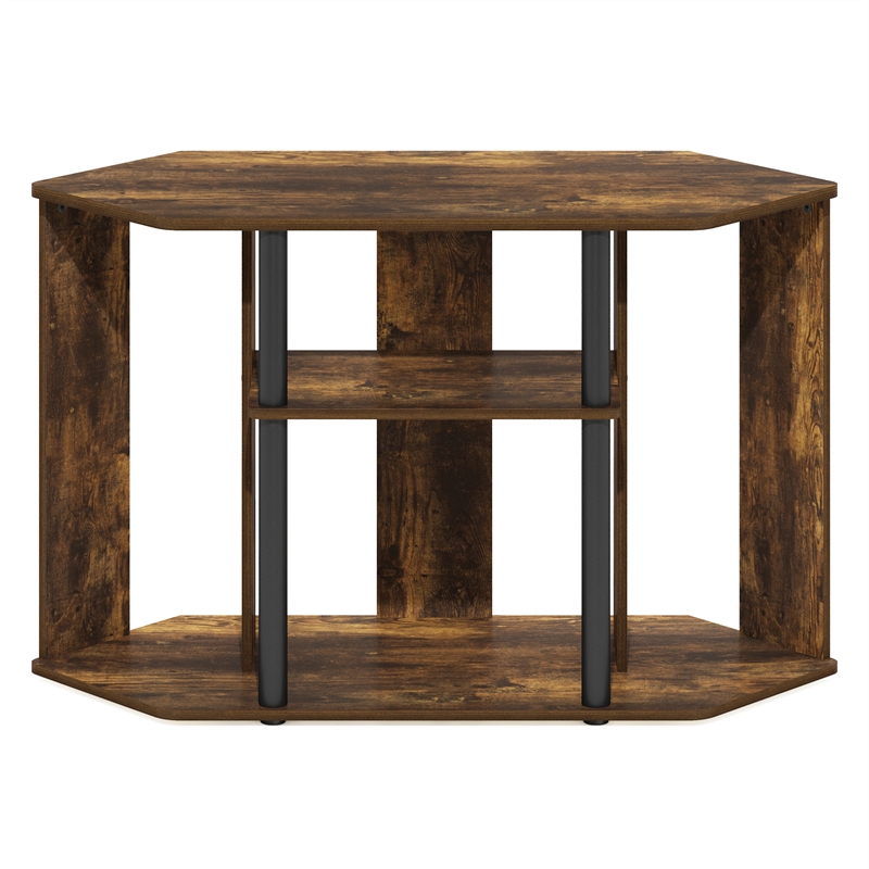 Pemberly Row TV Stand with Plastic Poles for TV up to Amber Pine/Black