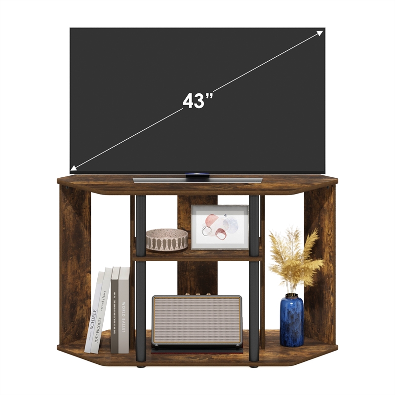 Pemberly Row TV Stand with Plastic Poles for TV up to Amber Pine/Black