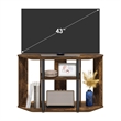 Pemberly Row TV Stand with Plastic Poles for TV up to Amber Pine/Black