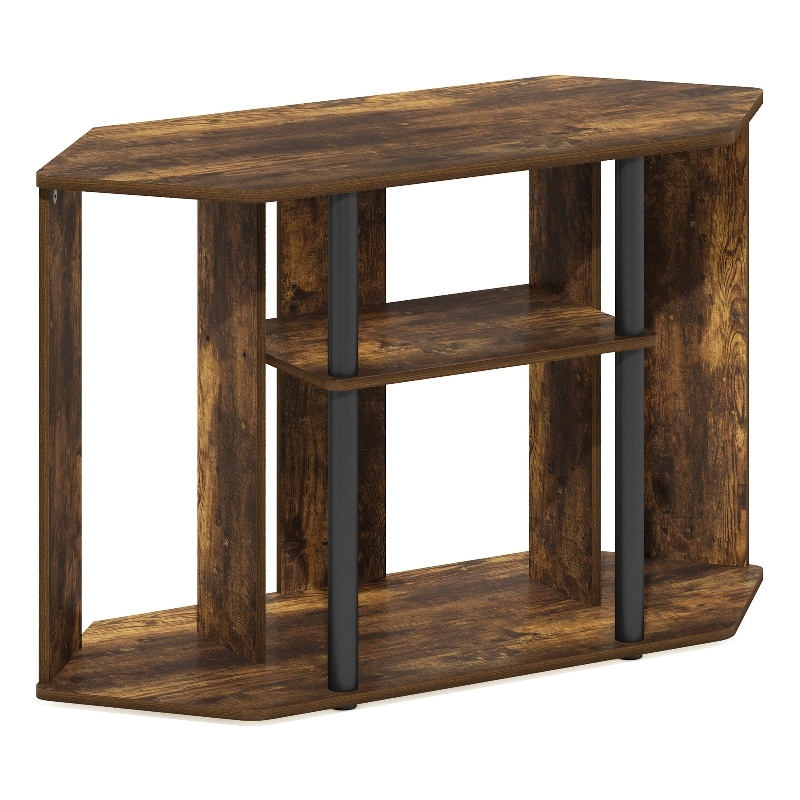 Pemberly Row TV Stand with Plastic Poles for TV up to Amber Pine/Black