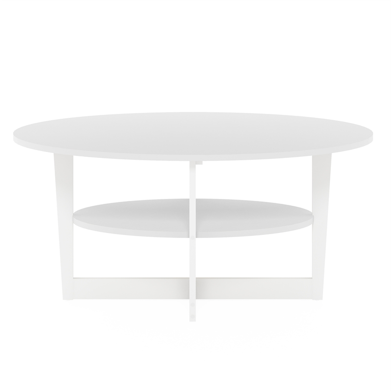 Pemberly Row Contemporary Wood Oval Coffee Table in White Finish