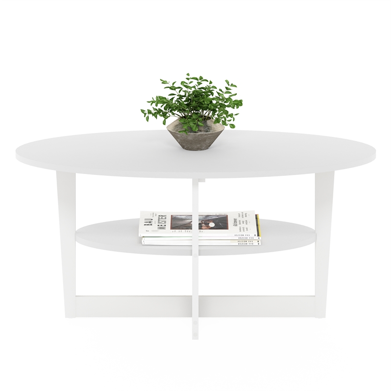 Pemberly Row Contemporary Wood Oval Coffee Table in White Finish