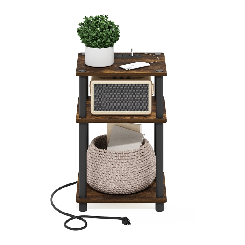 Pemberly Row 3-Tier Turn-N-Tube USB and Type-C Charging Port Amber Pine/Black