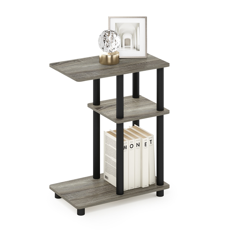 Pemberly Row Turn-N-Tube C Shape Sofa Side Table in French Oak/Black
