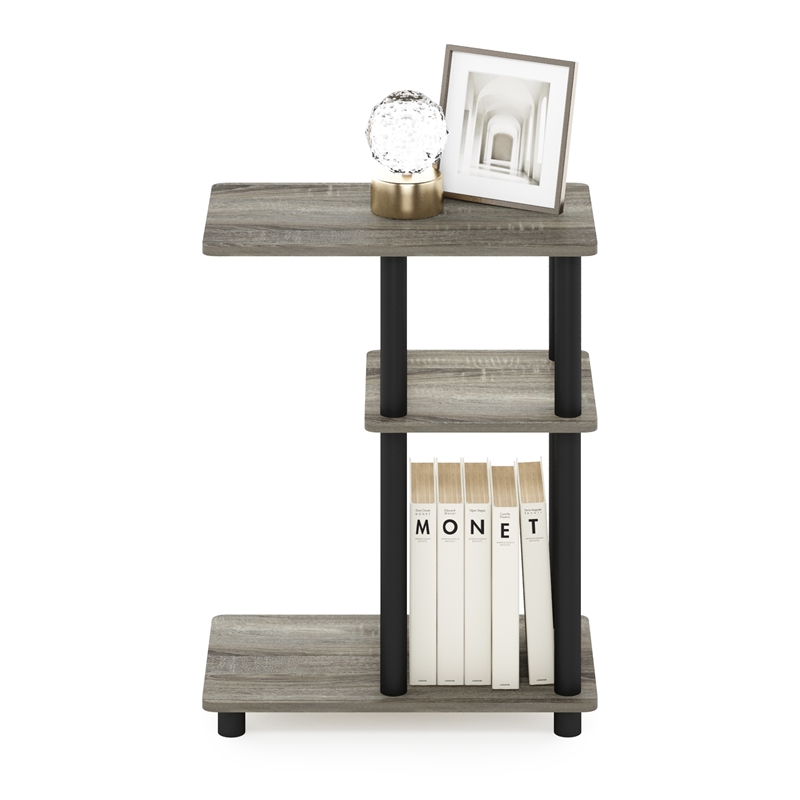 Pemberly Row Turn-N-Tube C Shape Sofa Side Table in French Oak/Black