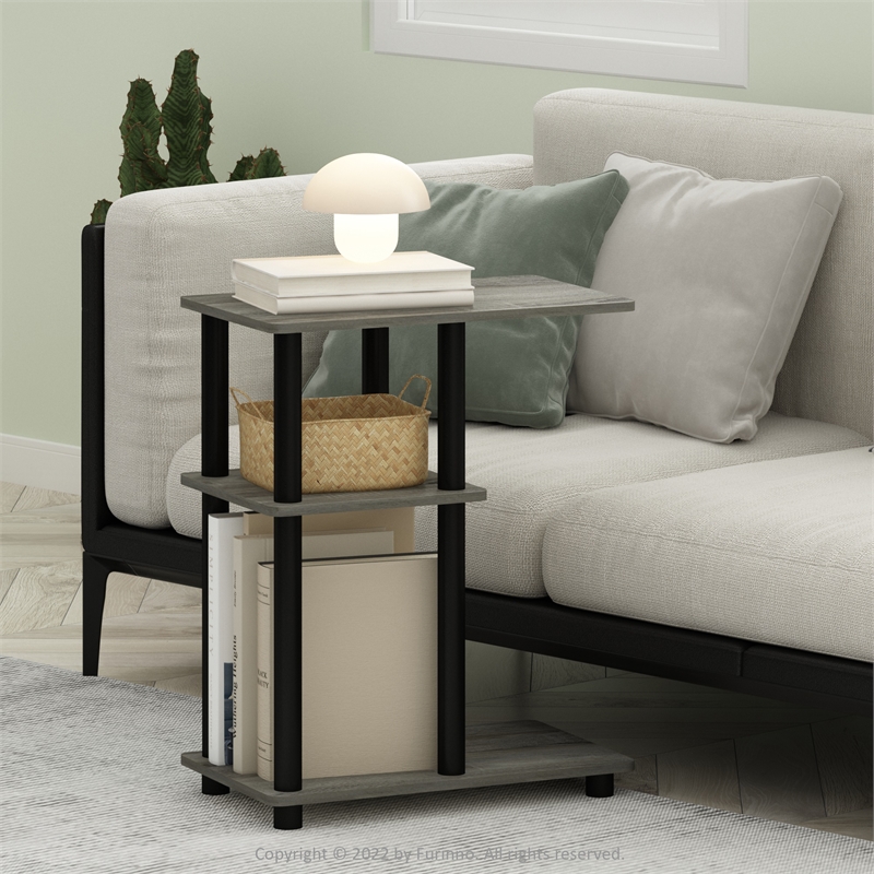 Pemberly Row Turn-N-Tube C Shape Sofa Side Table in French Oak/Black