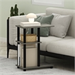 Pemberly Row Turn-N-Tube C Shape Sofa Side Table in French Oak/Black