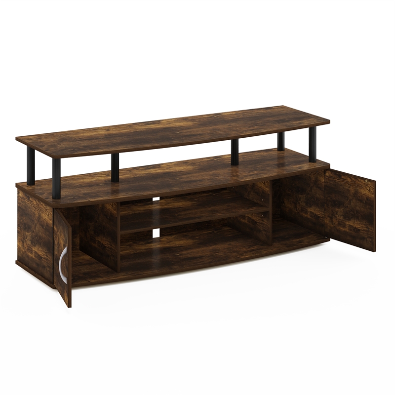 Pemberly Row Large Entertainment Center Hold up to 55-IN TV in Amber Pine/Black