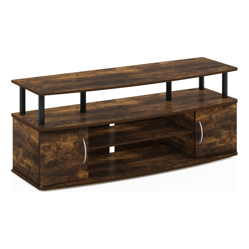 Pemberly Row Large Entertainment Center Hold up to 55-IN TV in Amber Pine/Black