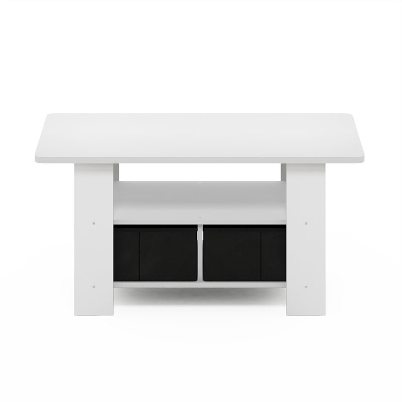 Pemberly Row Contemporary Coffee Table with Bin Drawer in White/Black