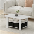 Pemberly Row Contemporary Coffee Table with Bin Drawer in White/Black