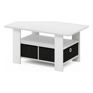 Pemberly Row Contemporary Coffee Table with Bin Drawer in White/Black