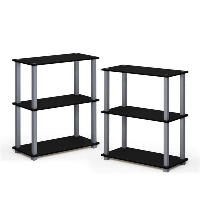 Pemberly Row Turn-S-Tube 3-Tier Shelf Display Rack in Black Set of 2