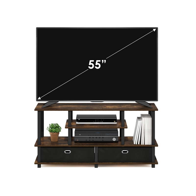 Pemberly Row Large TV Stand for up to 55-Inch TV with Amber Pine/Black