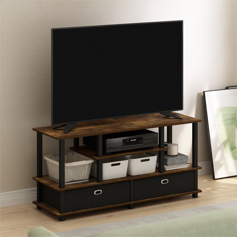 Pemberly Row Large TV Stand for up to 55-Inch TV with Amber Pine/Black